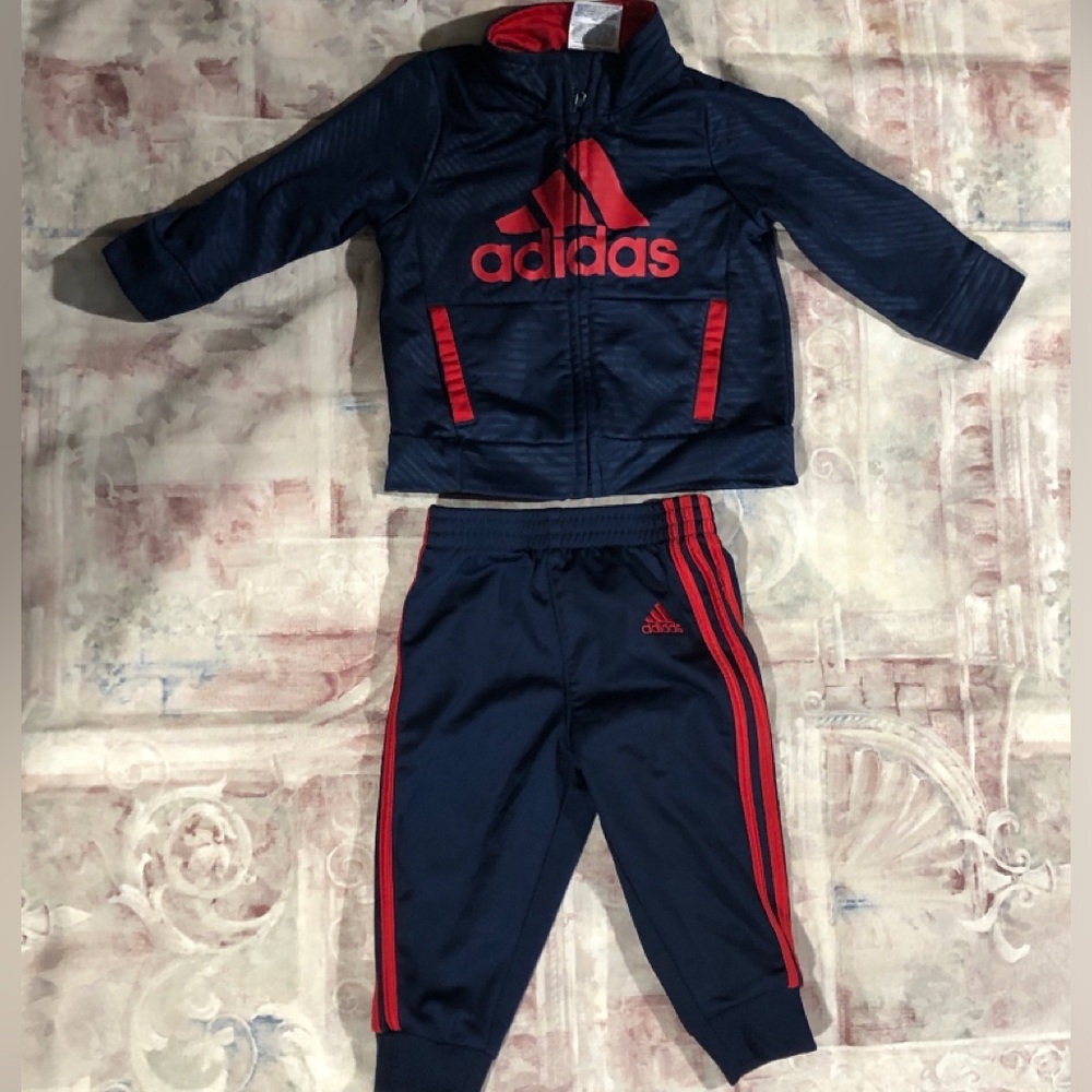 adidas Navy and Red Youth Track Set - Jacket + Pants